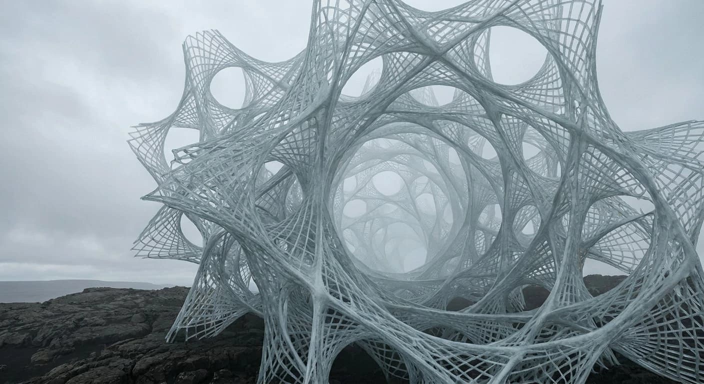 Nano Banana 2 result for a parametric portal on volcanic terrain