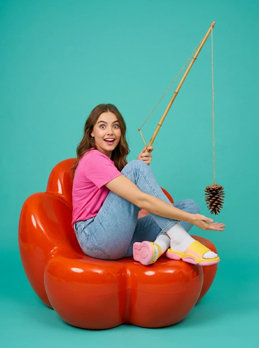 Nano Banana 2 result for a colorful flower-chair fashion post