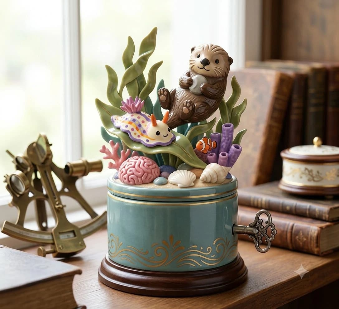 Nano Banana 2 result for a ceramic ocean music box product image