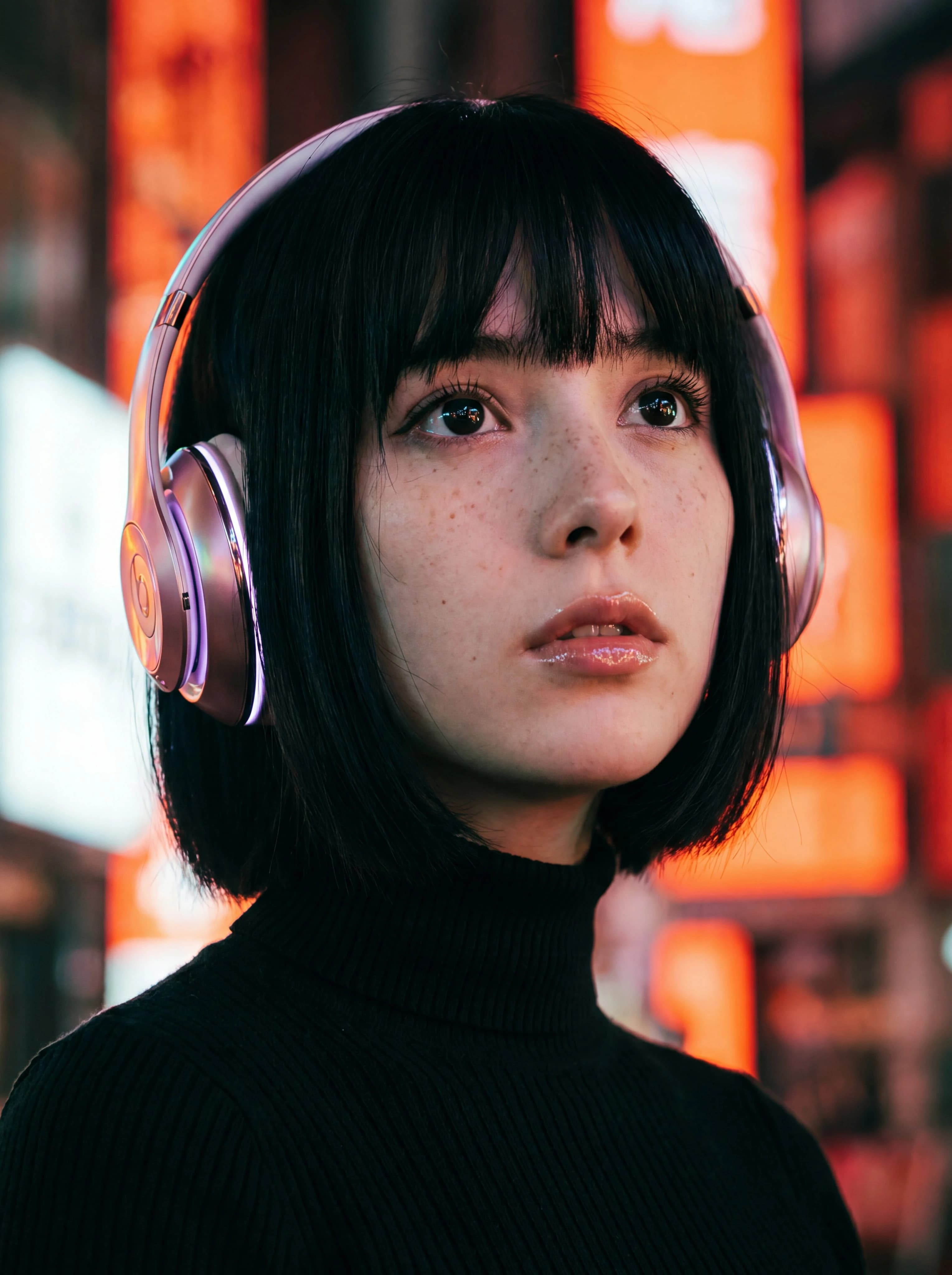 Nano Banana Pro result for the cyberpunk headphone portrait test