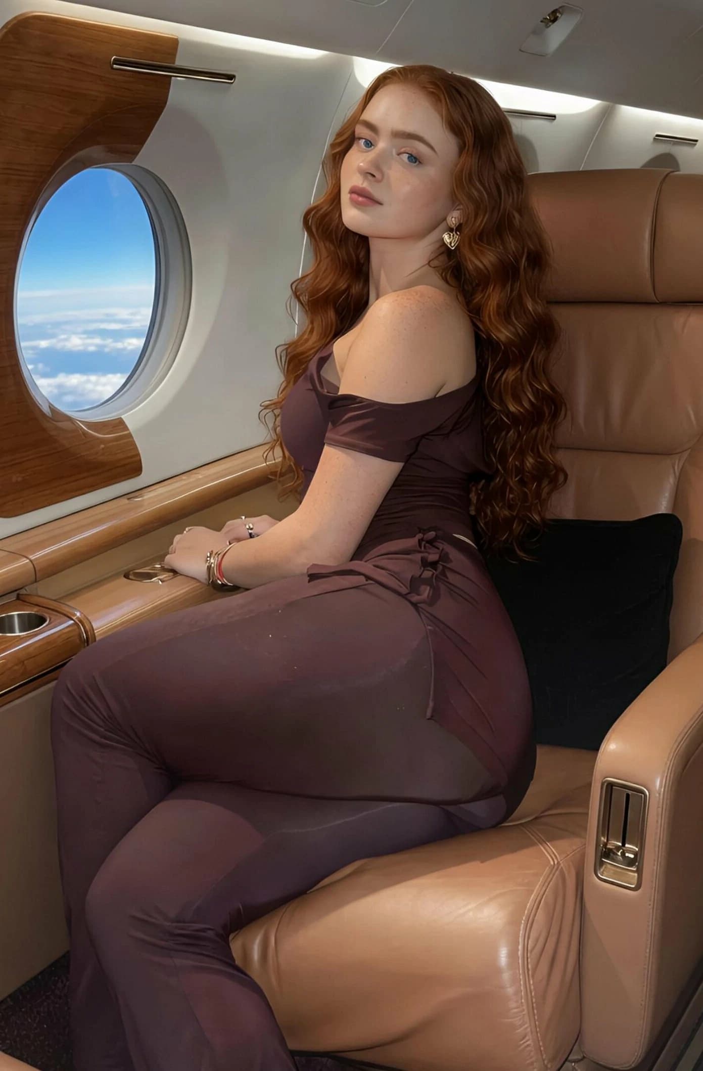 Nano Banana Pro result for a red-haired woman in a private jet