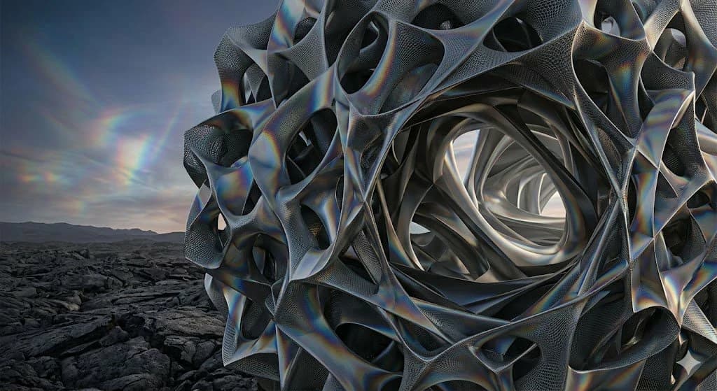 Nano Banana Pro result for a parametric portal on volcanic terrain