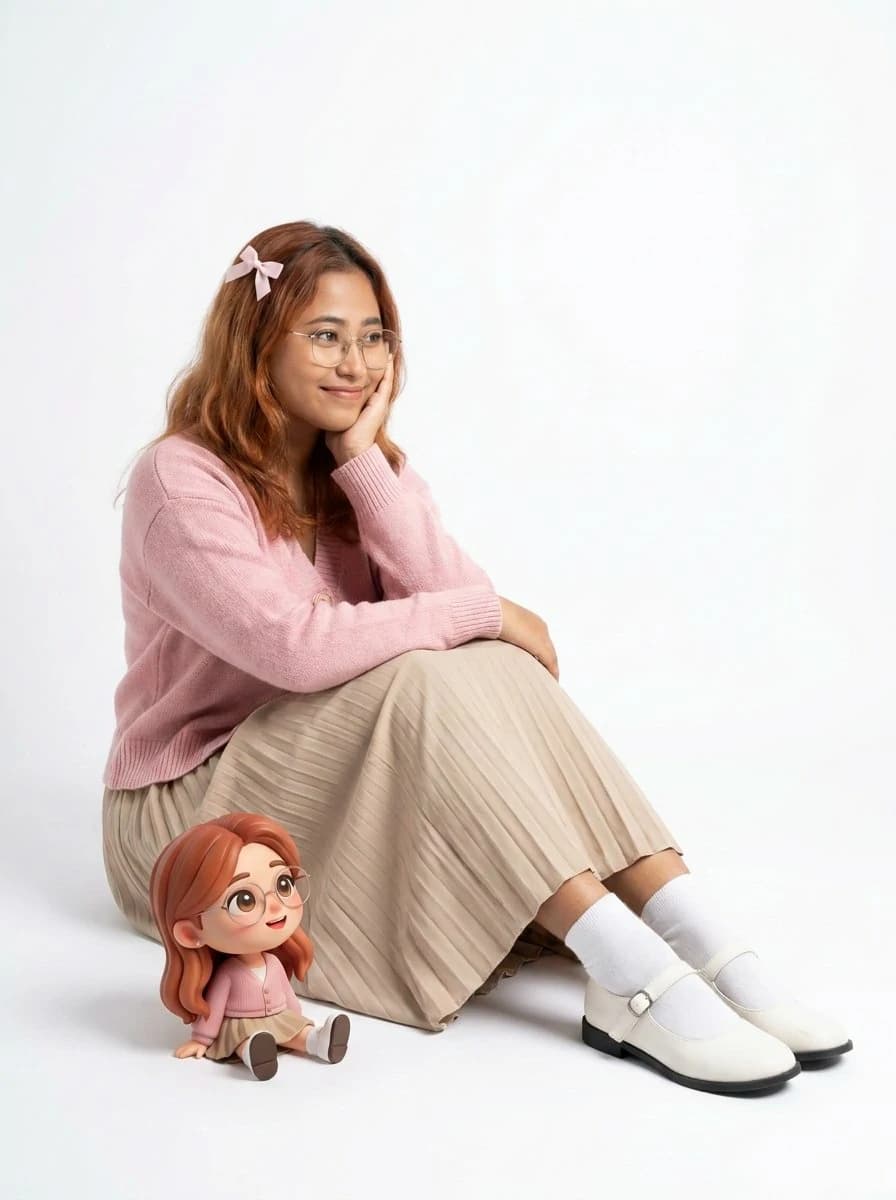 Nano Banana Pro identity-preservation portrait with a matching chibi doll