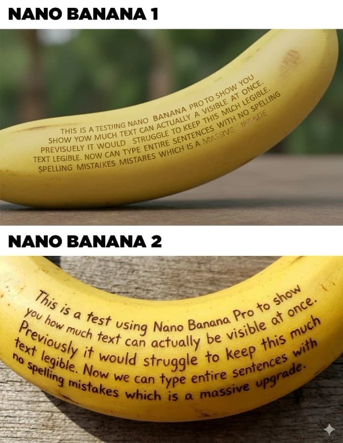 Nano Banana vs Nano Banana 2 text rendering comparison